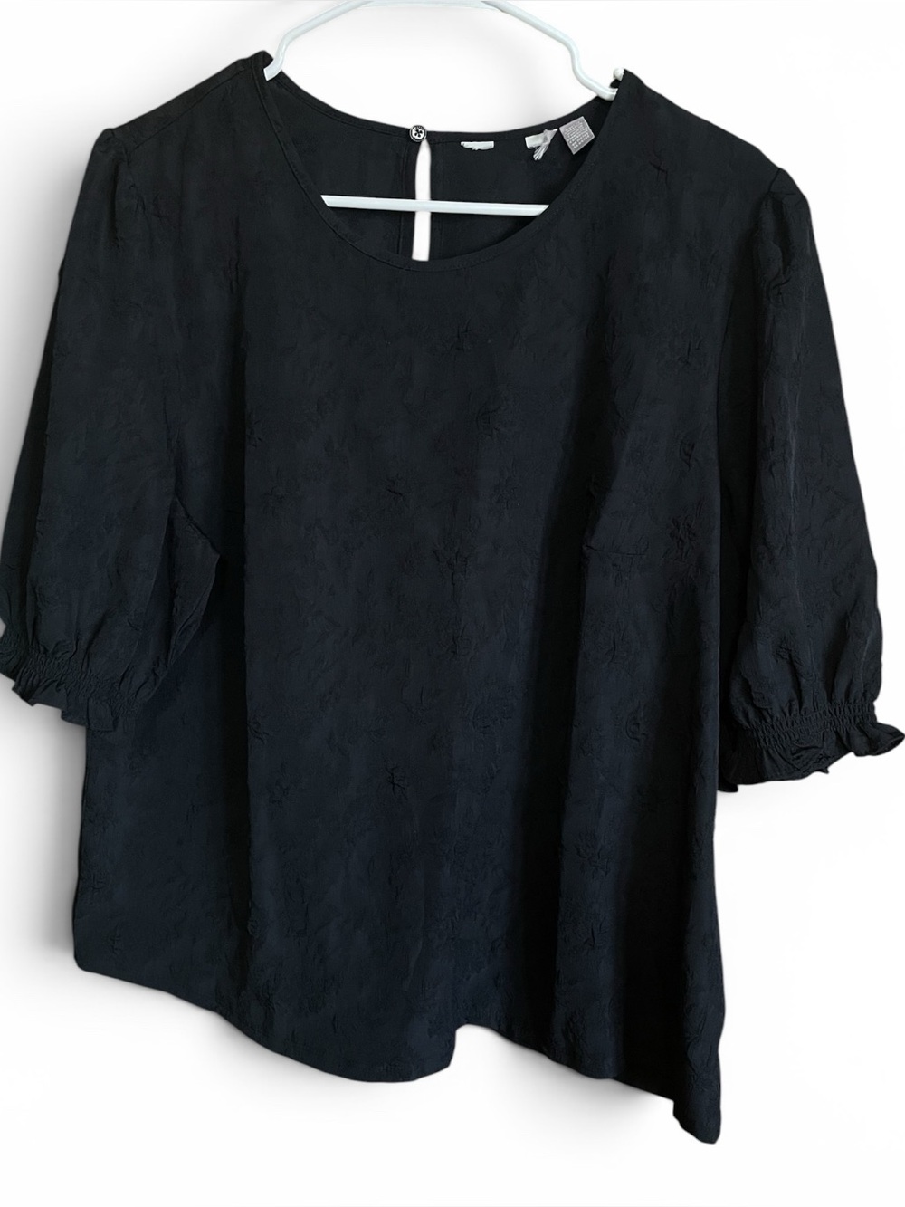 Ted Baker Black Textured 3/4 Puff Sleeve Blouse XL